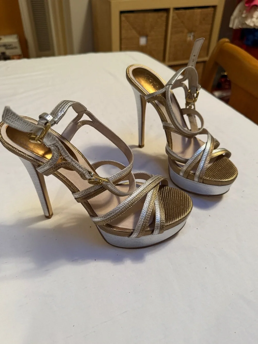 MICHAEL Michael Kors Metallic Gold and Silver Platform Heels